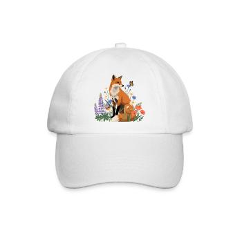 Fuchs in Blumenwiese - Baseballkappe - Weiß/Weiß - Vorne