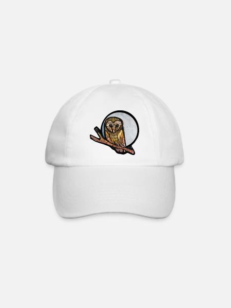 Mondbeschienene Eule auf Ast - Baseballkappe - Weiß/Weiß