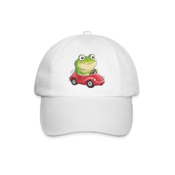  Fröhlicher Frosch Im Roten Flitzer Lustige - Baseballkappe - Weiß/Weiß - Vorne