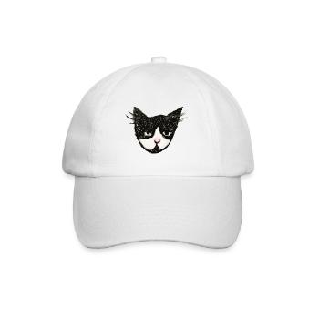 Monochrome Kätzchen-Gesichtszeichnung - Baseballkappe - Weiß/Weiß - Vorne