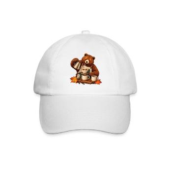 Bär brüht Pour-over-Kaffee - Baseballkappe - Weiß/Weiß - Vorne