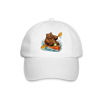 Bär & Frosch im Kajak – Outdoor Abenteuer - Baseballkappe - Weiß/Weiß - Vorne