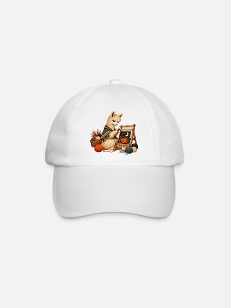 Alpaka webt einen Halloween-Wandteppich - Baseballkappe - Weiß/Weiß