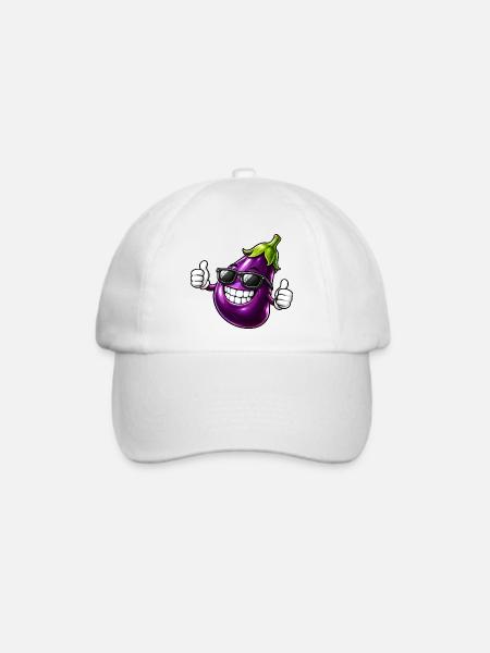 Coole Aubergine Cartoon Vegetarisch Sommer - Baseballkappe - Weiß/Weiß