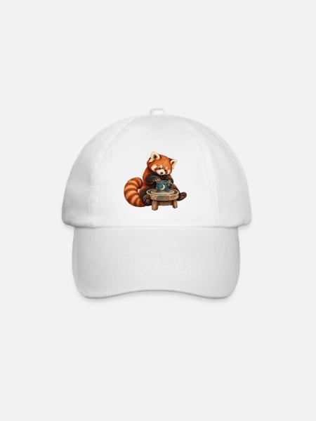 Roter Panda töpfert eine Mondtasse - Baseballkappe - Weiß/Weiß