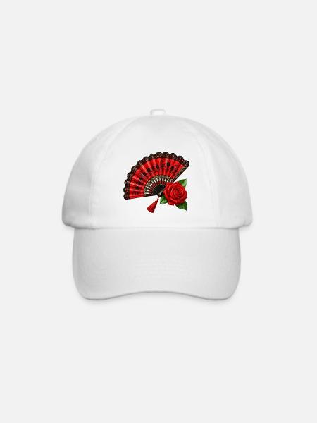 Spanischer Fächer mit Rose - Baseballkappe - Weiß/Weiß