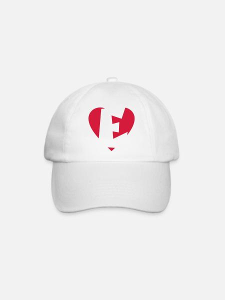 I love E - Herz E - Buchstabe E - Baseballkappe - Weiß/Weiß