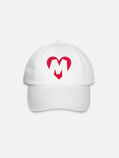 Herz M - I love M - Buchstabe M - Baseballkappe - Weiß/Weiß