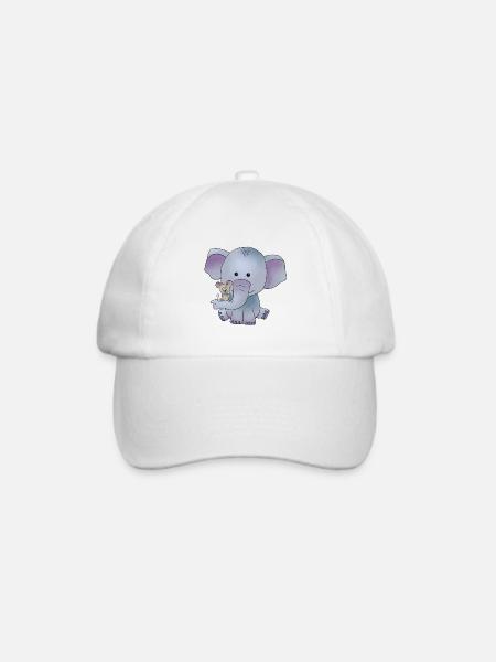 Elefant mit Maus - Baseballkappe - Weiß/Weiß