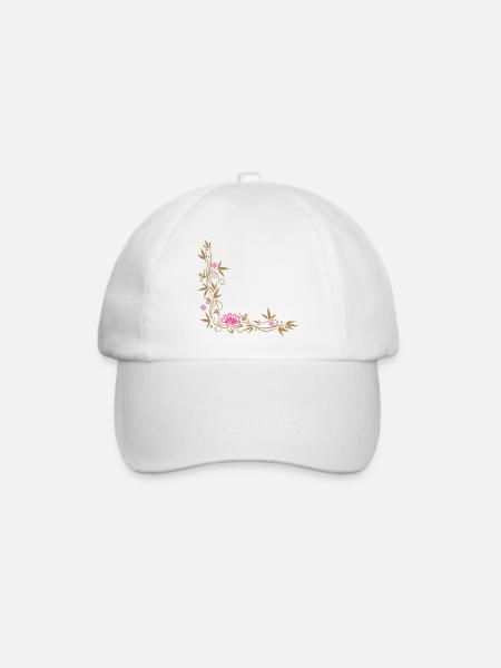 Bambus mit Lotusblüte und kleinen Blüten. - Baseballkappe - Weiß/Weiß