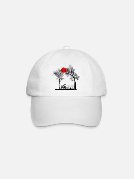 Rote Sonne mit Bäumen - Baseballkappe - Weiß/Weiß