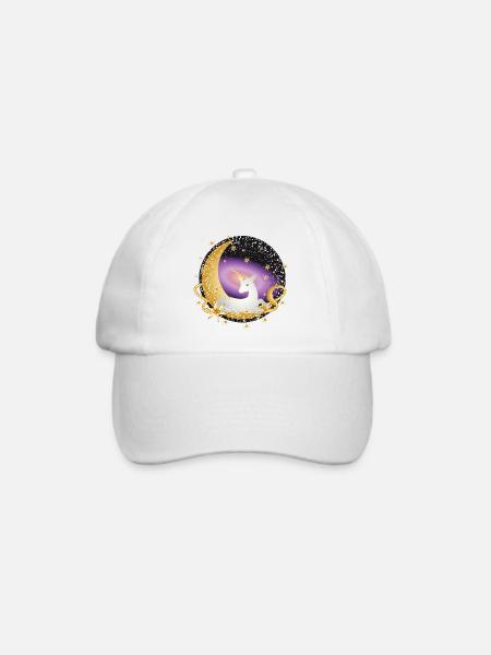 Halbmond mit fantasievollen Einhorn im Universum - Baseballkappe - Weiß/Weiß