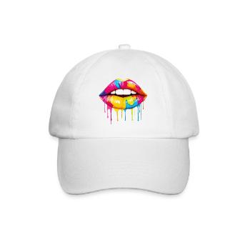 Lippen Bunt Lippenstift Kussmund Pop Art Kunst - Baseballkappe - Weiß/Weiß - Vorne