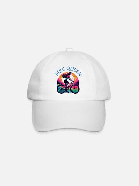 Bike Queen - Mädchen auf dem Fahrrad - für Fahrradbegeisterte - Baseballkappe - Weiß/Weiß
