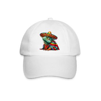 Mexikanischer Leguan mit Poncho und Sombrero Mexiko - Baseballkappe - Weiß/Weiß - Vorne