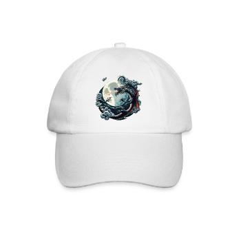 Mystischer Drache und Mond - Himmlische Fantasie - Baseballkappe - Weiß/Weiß - Vorne