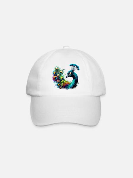 Pfau - Baseballkappe - Weiß/Weiß