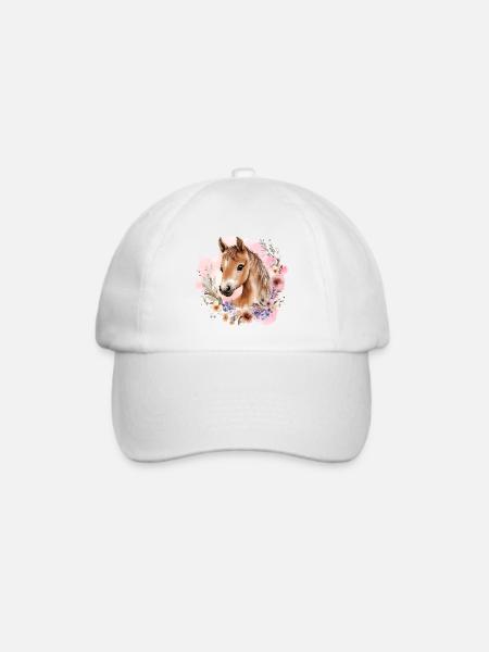 Pferd Blumen Pferdemädchen Pony Süß Niedlich - Baseballkappe - Weiß/Weiß
