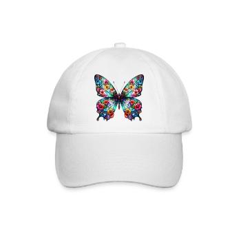 Schmetterling mit Blumen verziert - Baseballkappe - Weiß/Weiß - Vorne