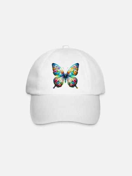 Schmetterling mit Blumen verziert - Baseballkappe - Weiß/Weiß