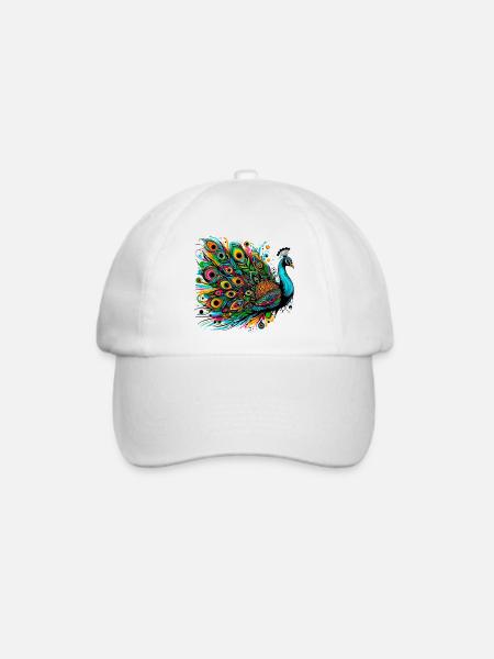 Pfau - Baseballkappe - Weiß/Weiß