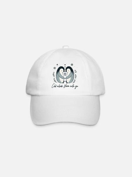 Zwei Pinguine in winterlicher Umarmung - Baseballkappe - Weiß/Weiß
