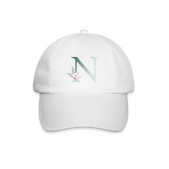 N Monogramm, Floral, personalisierbar - Baseballkappe - Weiß/Weiß - Vorne