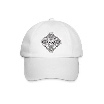 Verziertes Totenkopf-Ornament mit Gothic-Flair - Baseballkappe - Weiß/Weiß - Vorne
