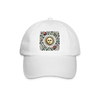 Sonne und florale botanische Illustration - Baseballkappe - Weiß/Weiß - Vorne