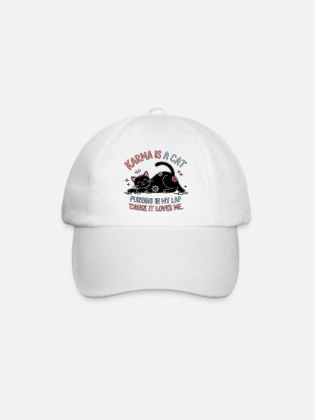 Karma ist eine Katze – Peaceful Cat Design - Baseballkappe - Weiß/Weiß