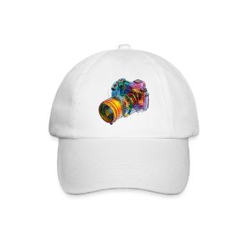 Regenbogenkamera als CAD-Design in Farbexplosion - Baseballkappe - Weiß/Weiß - Vorne