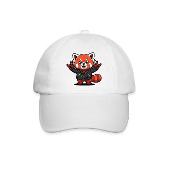Roter Panda in Lederjacke - Baseballkappe - Weiß/Weiß - Vorne