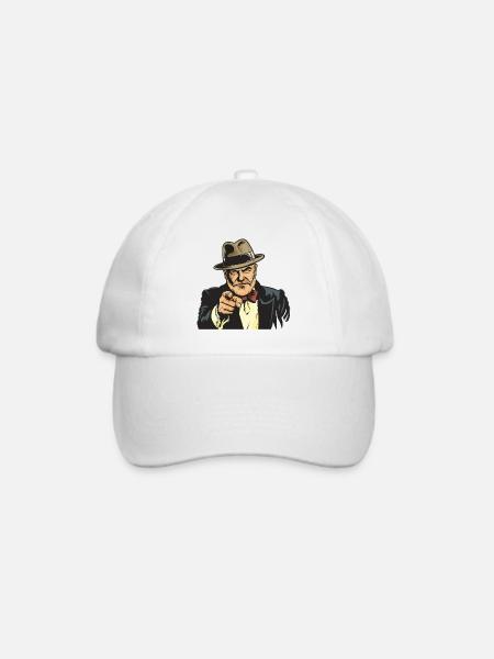 Zeigender Gangster im Fedora - Baseballkappe - Weiß/Weiß