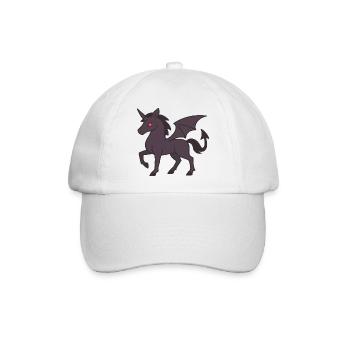 Dunkles Dämonen-Einhorn mit Flügeln und roten Augen - Baseballkappe - Weiß/Weiß - Vorne