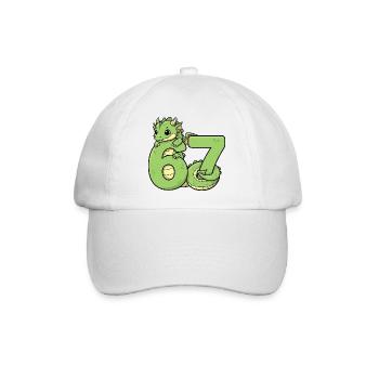 Drache Sechs Sieben, niedlich, grüner Drache 67 - Baseballkappe - Weiß/Weiß - Vorne