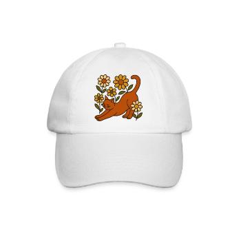 Orangene Katze zwischen Gartendaisies - Baseballkappe - Weiß/Weiß - Vorne