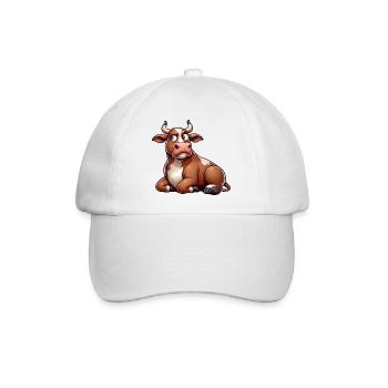 Lustige Kuh Cartoon Skeptischer Stier Comic - Baseballkappe - Weiß/Weiß - Vorne