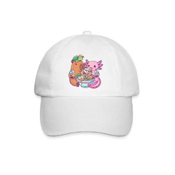 Kawaii Ramen Boba Freunde Capybara Axolotl Schildkröte - Baseballkappe - Weiß/Weiß - Vorne