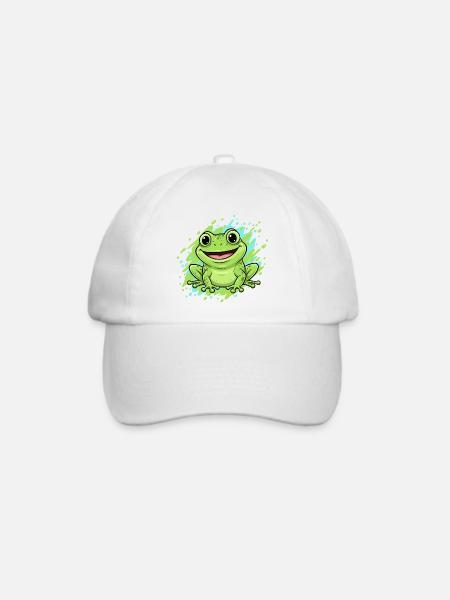 Fröhlicher Frosch Splash Cartoon - Baseballkappe - Weiß/Weiß