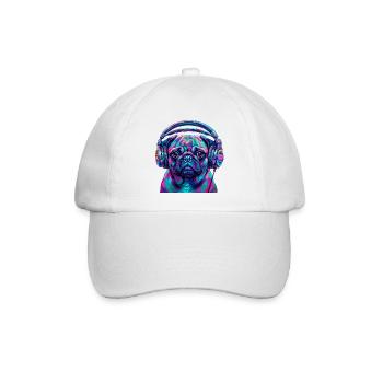 Pop Art Mops mit Kopfhörer Neon DJ Hund - Baseballkappe - Weiß/Weiß - Vorne