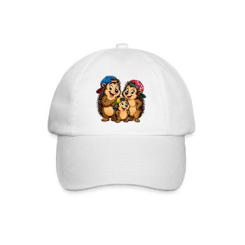 Lustige Igelfamilie mit Basecap - Baseballkappe - Weiß/Weiß - Vorne
