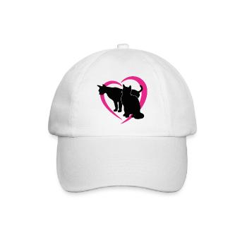 Schwarze Katzensilhouetten im Pink Heart-Logo - Baseballkappe - Weiß/Weiß - Vorne