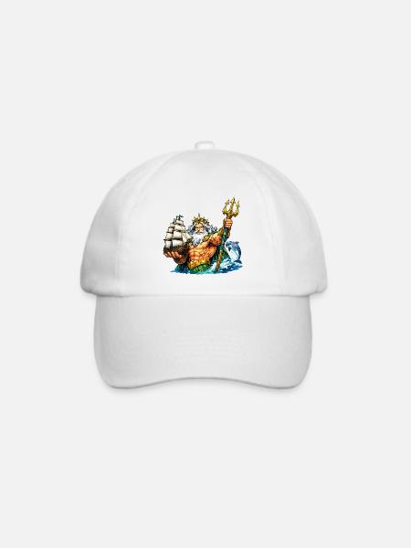 Neptun mit Seegelschiff - Baseballkappe - Weiß/Weiß