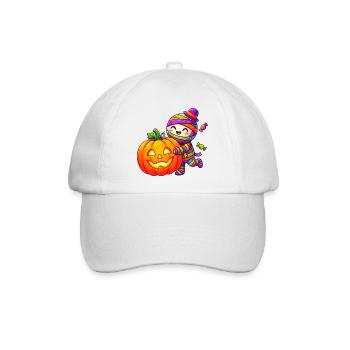 Kawaii Halloween-Mumie umarmt Kürbis - Baseballkappe - Weiß/Weiß - Vorne