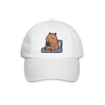 Müde, süße Capybara spielt vor dem Schlafengehen am Handy - Baseballkappe - Weiß/Weiß - Vorne