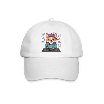 Süßer Corgi-DJ mit Kopfhörern Lustiger Musikliebhaber - Baseballkappe - Weiß/Weiß - Vorne