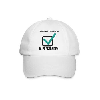 Heute schon produktiv: Aufgestanden – Shirt - Baseballkappe - Weiß/Weiß - Vorne