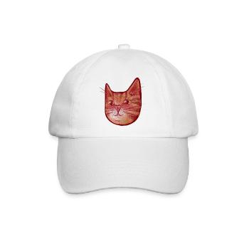 Karmesinrotes Katzen-Aquarellgesicht - Baseballkappe - Weiß/Weiß - Vorne