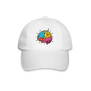Flash Brain – Gehirn & Blitz im Pop-Art-Look - Baseballkappe - Weiß/Weiß - Vorne
