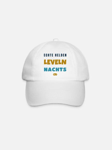 Echte Helden leveln nachts Gamer Spruch - Baseballkappe - Weiß/Weiß